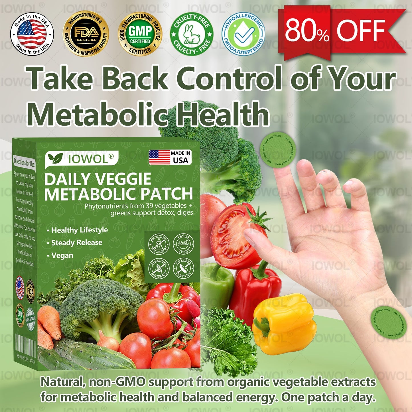 🥦 Offizieller Shop | IOWOL® Daily Vegetable Metabolic Patch – 39 Gemüse- und Pflanzenextrakte zur Unterstützung von Verdauung, Stoffwechsel und Energie