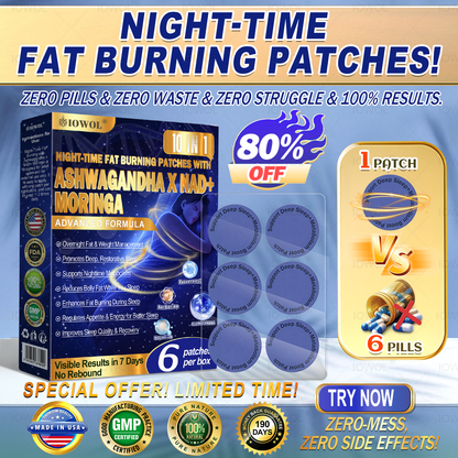 IOWOL® FETTVERBRENNUNGS-PFLASTER FÜR DIE NACHT! NULL TABLETTEN · NULL VERSCHWENDUNG · NULL AUFWAND · 100 % ERGEBNIS