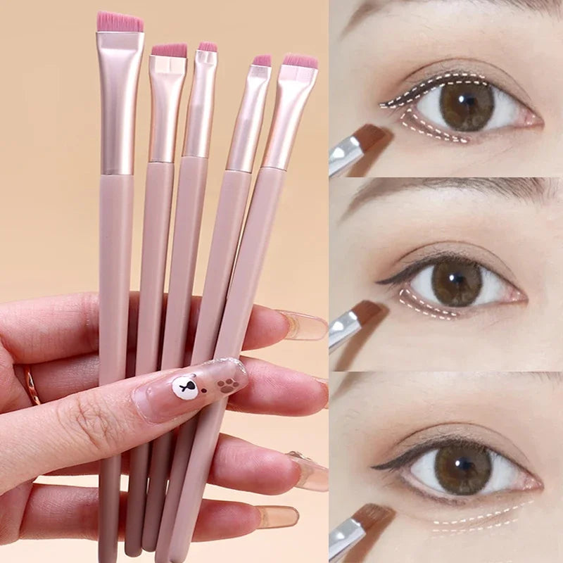 Pink Black Eye Makeup Brushes Flat Eyebrow Eyeliner Brush Professional Angled Wooden Eyeshadow Brushes Make Up Cosmetics Tools