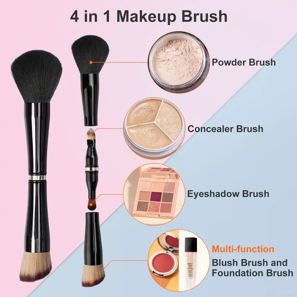 4 in 1 Portable Makeup Brush Set High Quality Travel Double Ended Makeup Brush for Liquid Cream Powder Concealer with Case