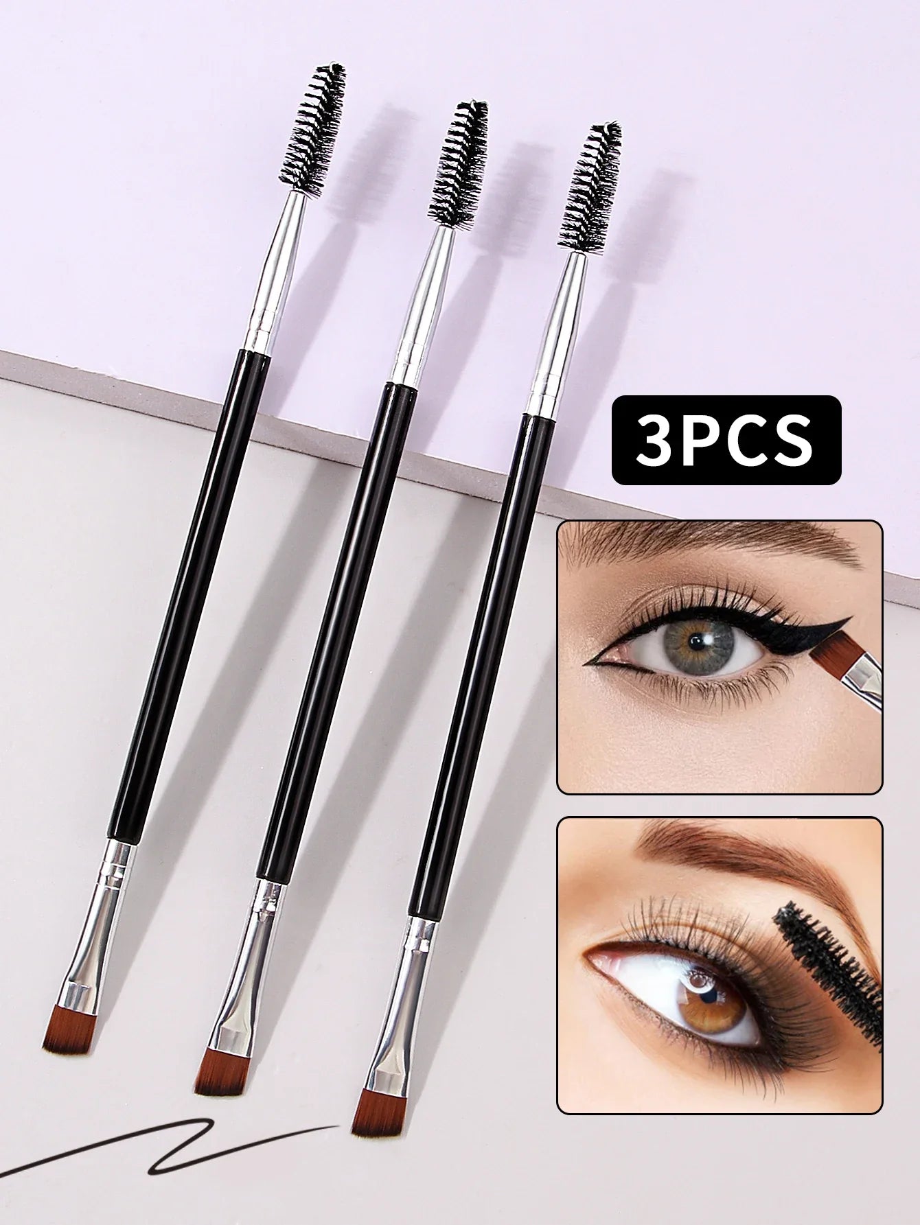 3PCS professional single double end angle eyebrow eyelash makeup brush high quality eyebrow pencil eyeliner brush