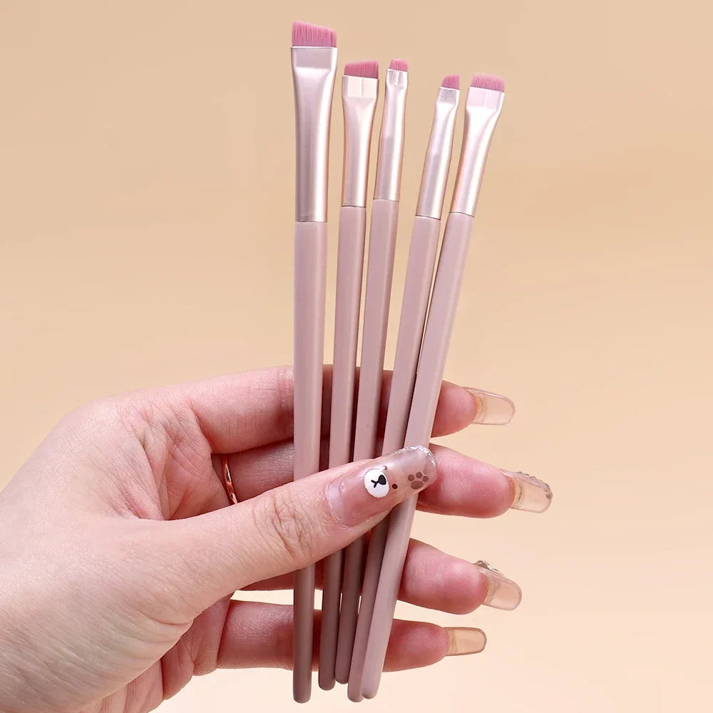 Pink Black Eye Makeup Brushes Flat Eyebrow Eyeliner Brush Professional Angled Wooden Eyeshadow Brushes Make Up Cosmetics Tools