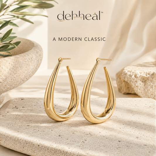 dehheal™ pair of polished sculptural gold hoop earrings with organic tapered curves