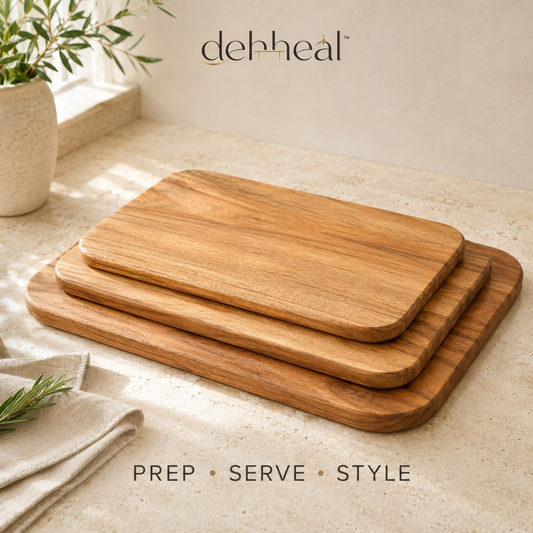 dehheal™ three-piece acacia nesting cutting board and charcuterie serving set