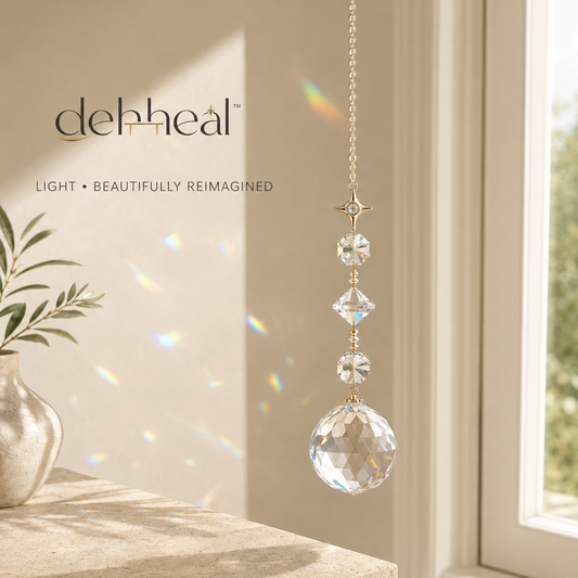 dehheal™ crystal sun catcher ornament with champagne-gold chain and hanging prisms